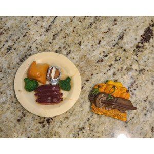 Vintage 80s? Turkey Chicken Dinner & Pumpkins Thanksgiving Fall Magnets Set of 2